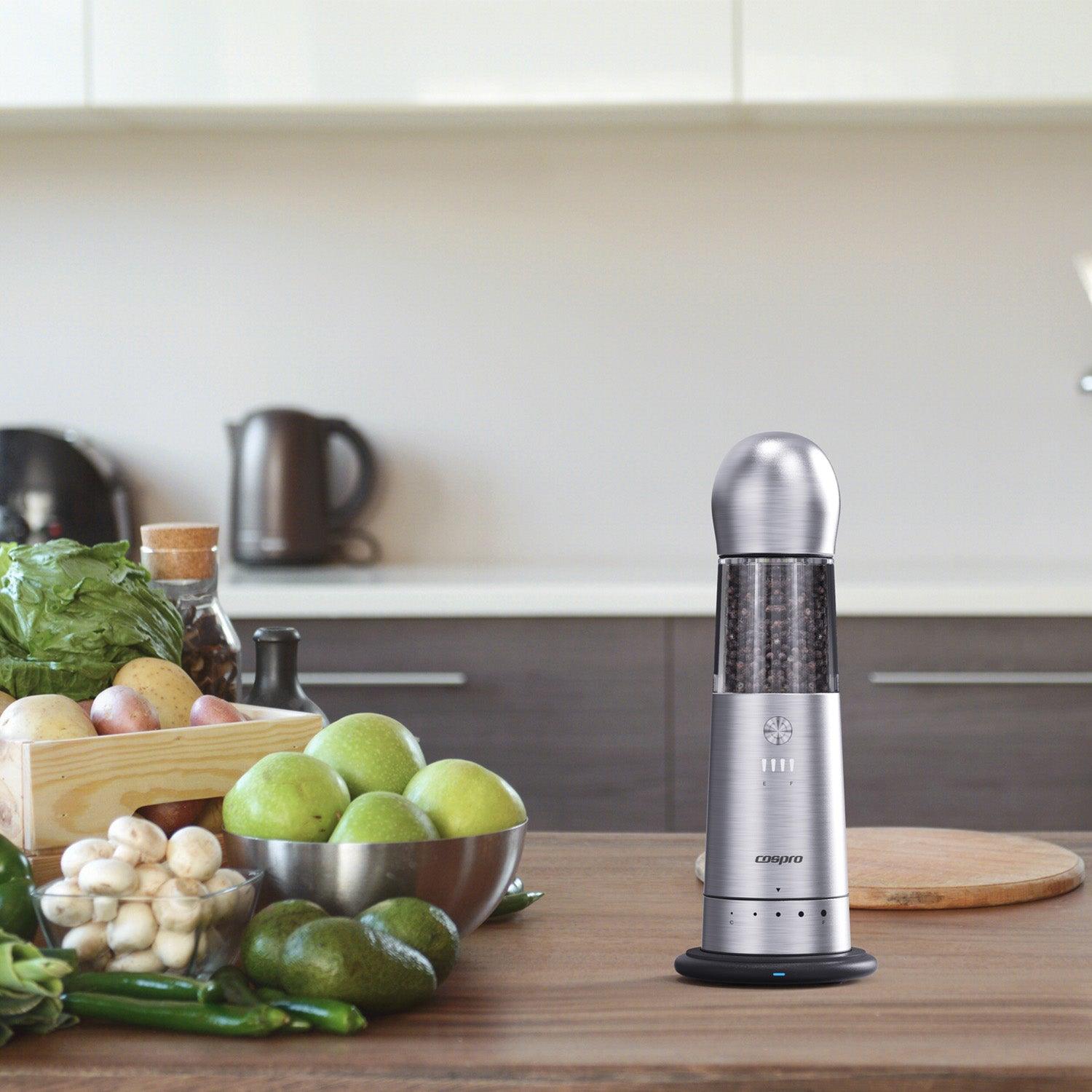 COSPRO Electric Salt and Pepper Grinder with Qi Wireless Charging Base – 1-Pack