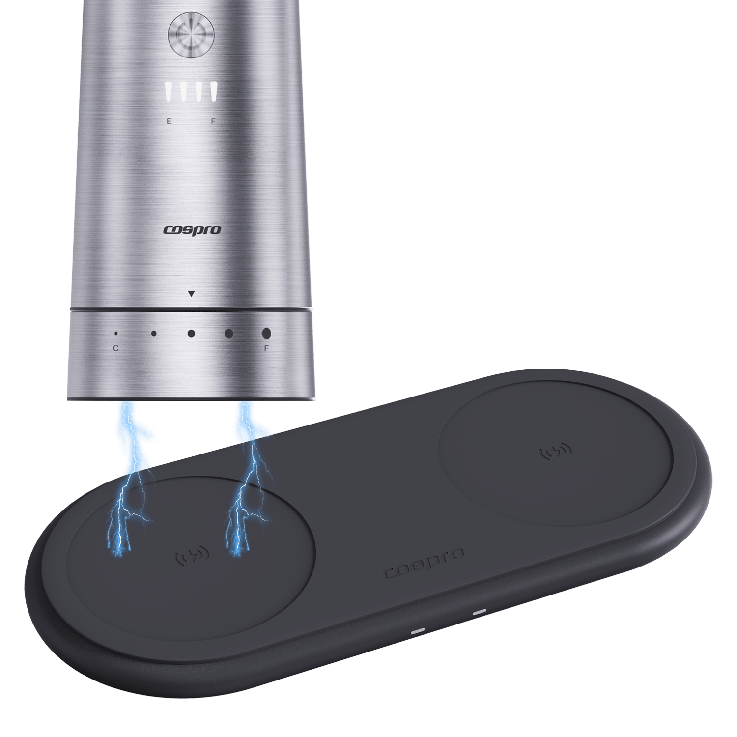 COSPRO 2-in-1 Electric Salt and Pepper Grinder Set with Wireless Charging Base – SPL Edition