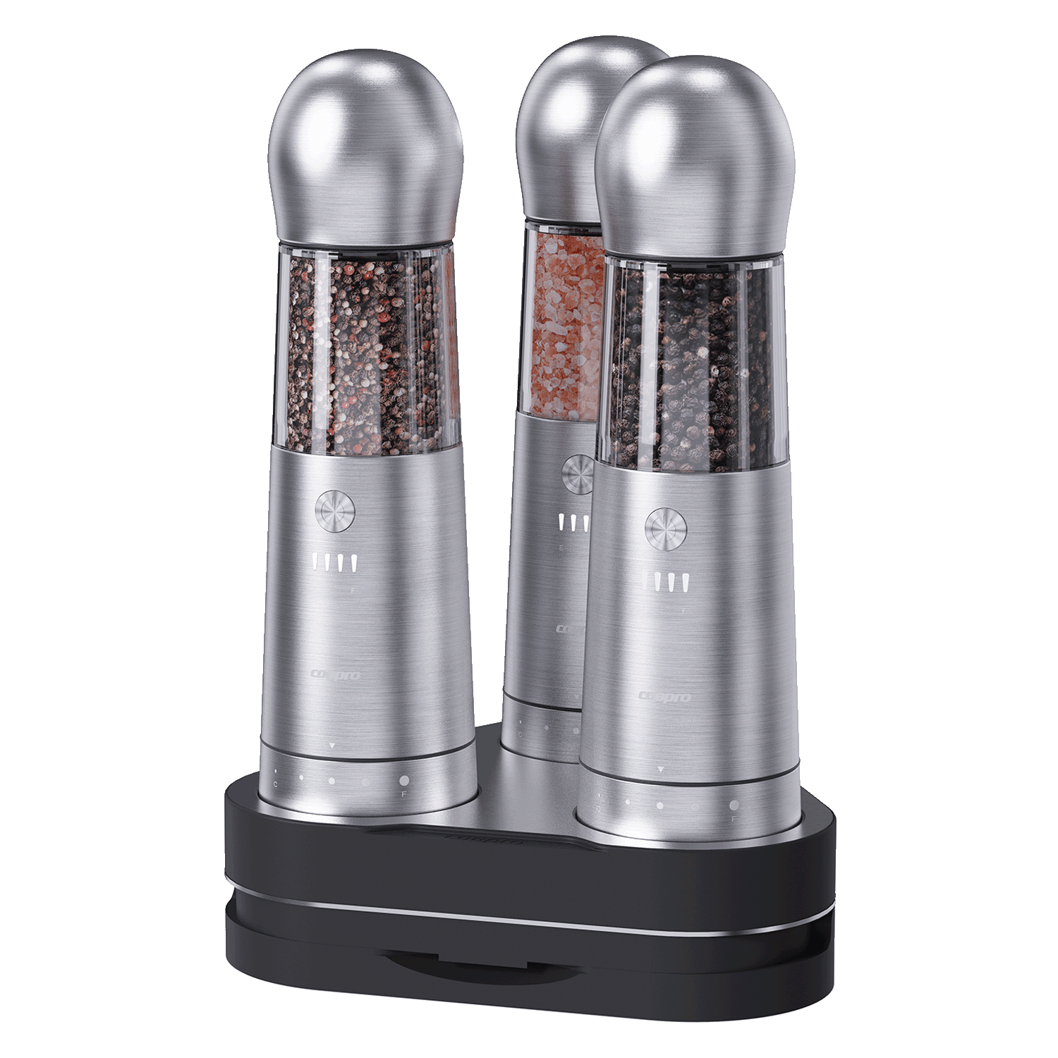 COSPRO 3-in-1 Electric Salt and Pepper Grinder Set with Adjustable Coarseness and USB Charging