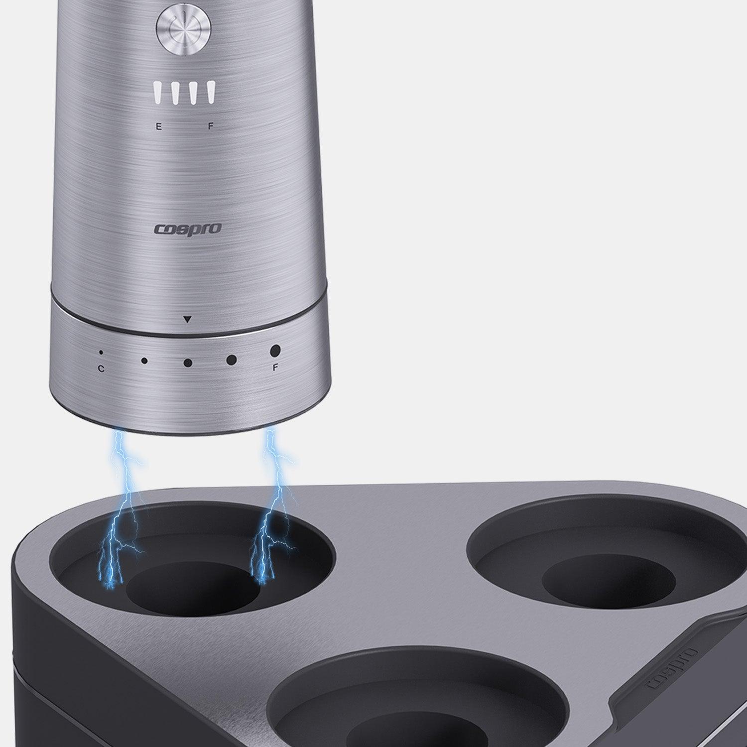 COSPRO 3-in-1 Electric Salt and Pepper Grinder Set with Adjustable Coarseness and USB Charging