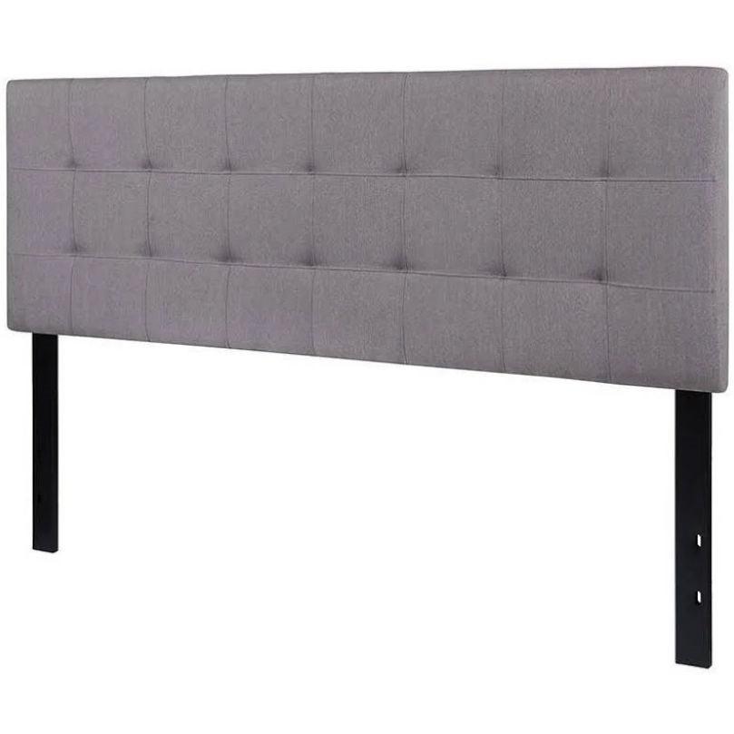 Queen size Modern Light Grey Fabric Upholstered Panel Headboard - PRHOMZ