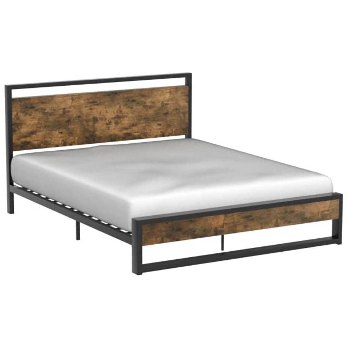 Queen Modern Farmhouse Platform Bed Frame with Wood Panel Headboard Footboard - PRHOMZ