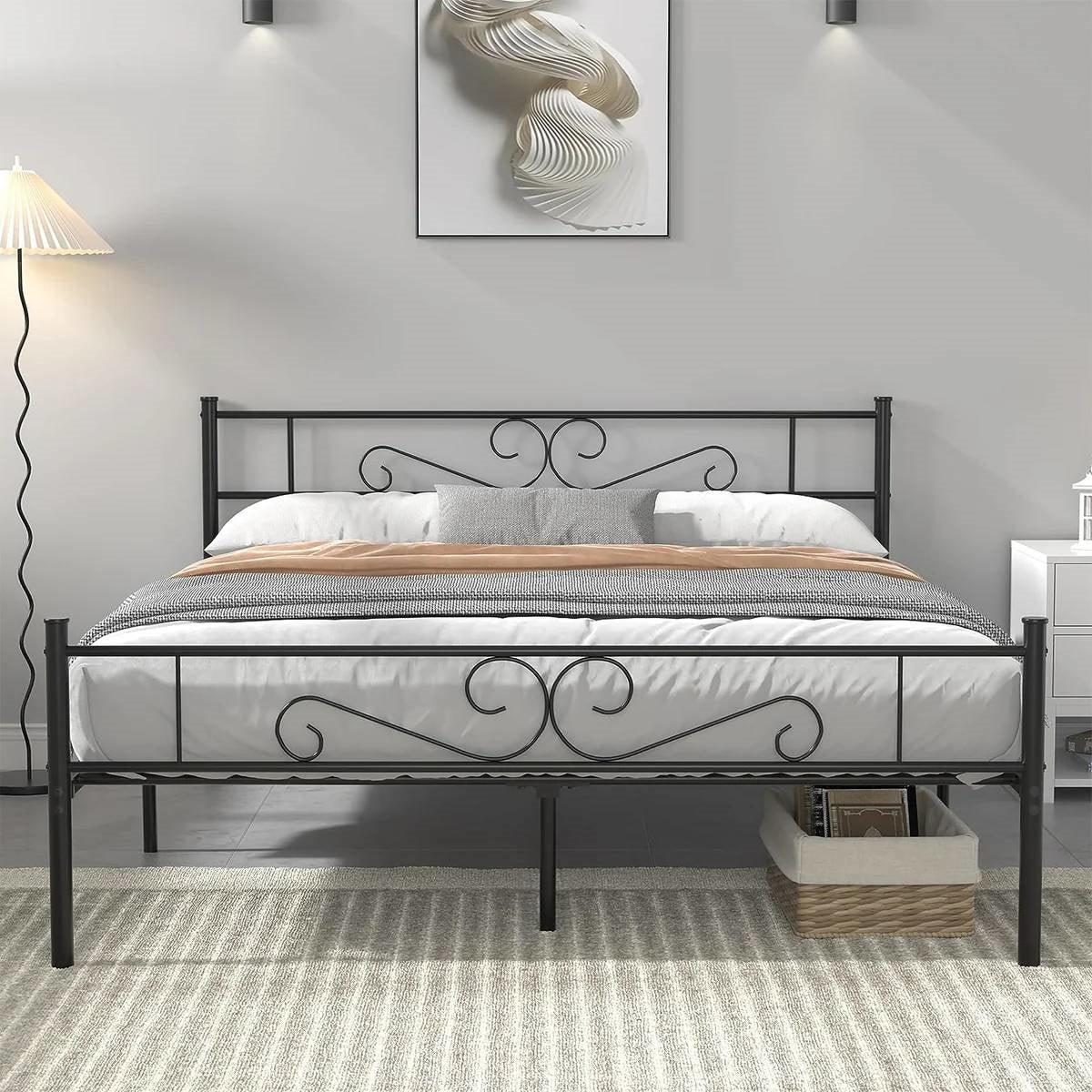 Queen Sturdy Metal Platform Bed Frame with Headboard Footboard in Black Finish-0