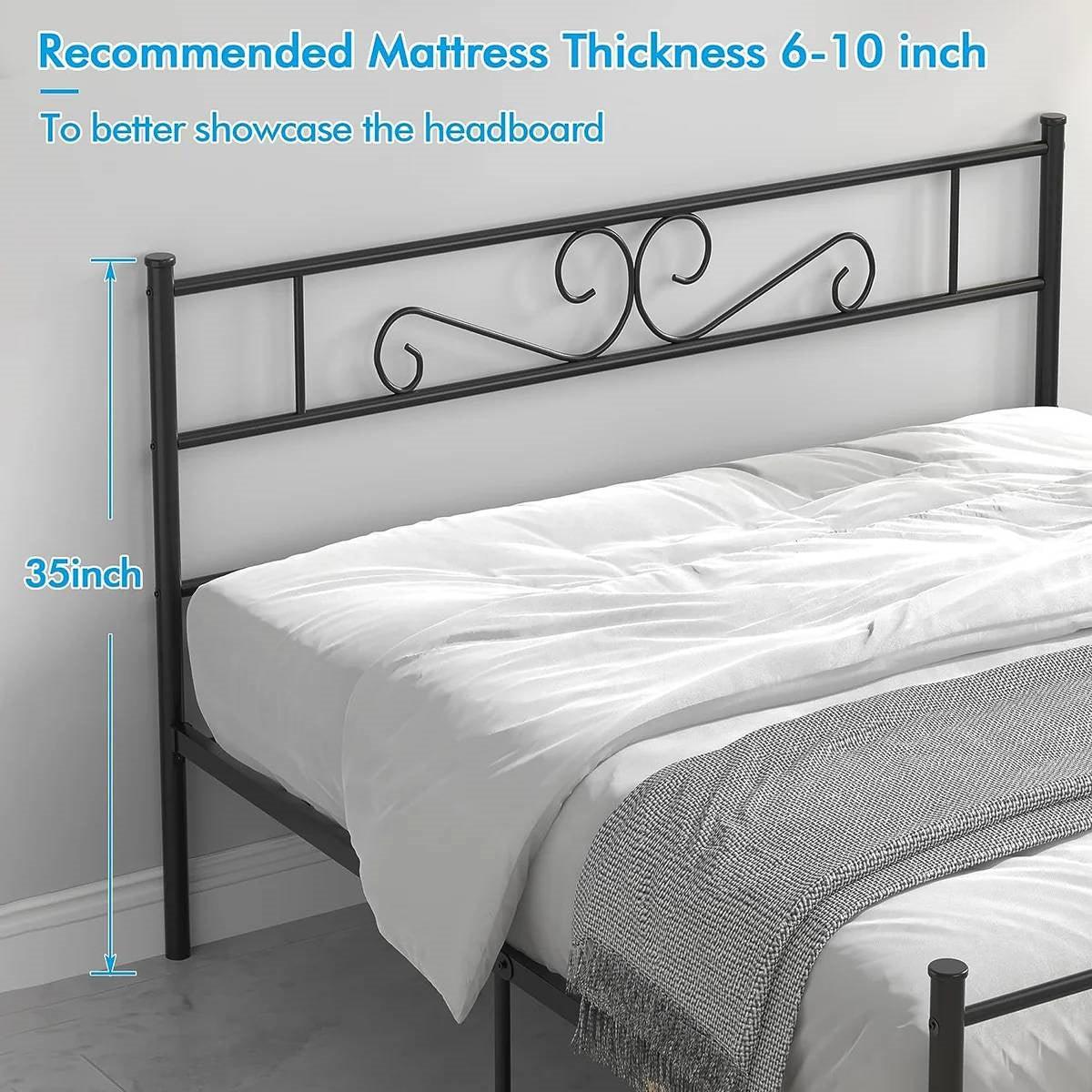 Queen Sturdy Metal Platform Bed Frame with Headboard Footboard in Black Finish-3