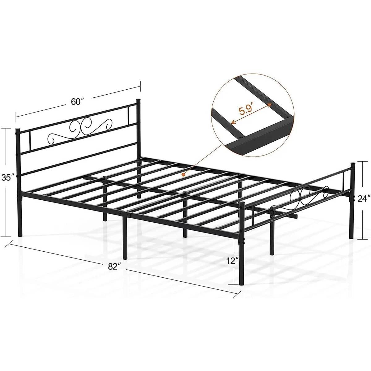 Queen Sturdy Metal Platform Bed Frame with Headboard Footboard in Black Finish-4