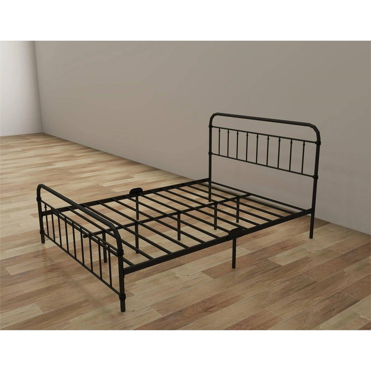 Queen Classic Farmhouse Black Metal Bed Frame with Rounded Headboard Footboard-2
