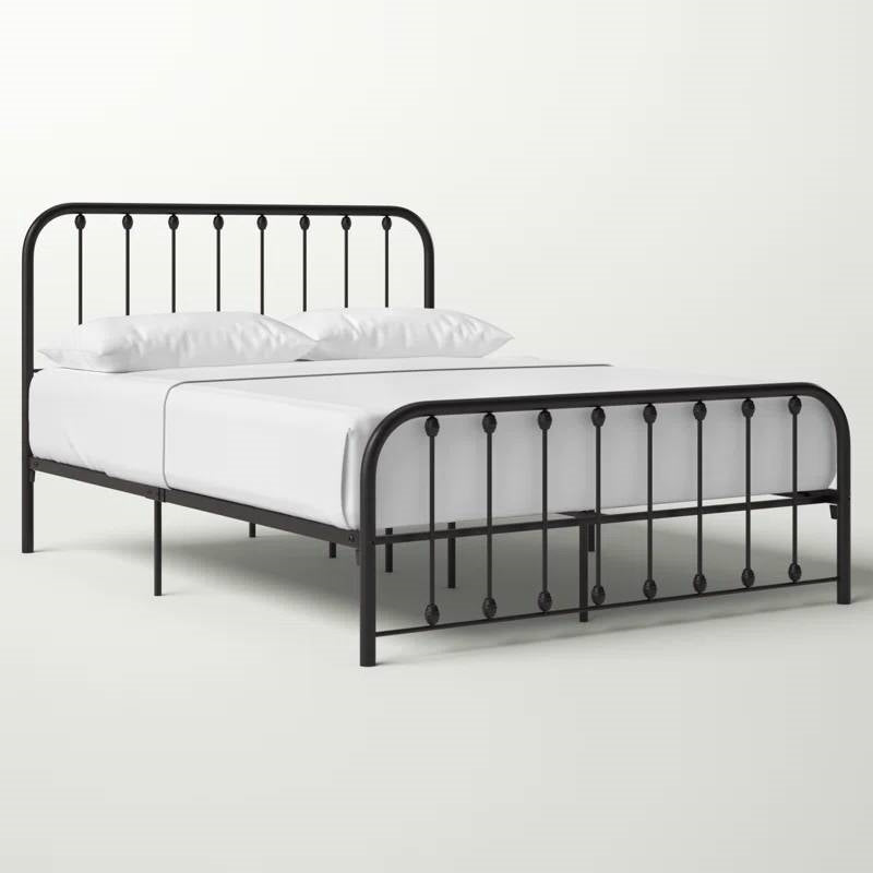 Queen Classic Black Metal Bed Frame with Rounded Corners Headboard and Footboard-1