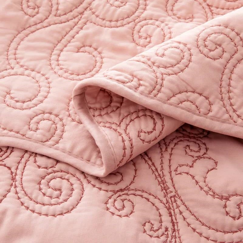 Queen size Dusty Pink Damask Embroidered 4 Piece Oversized Bedspread Set-1