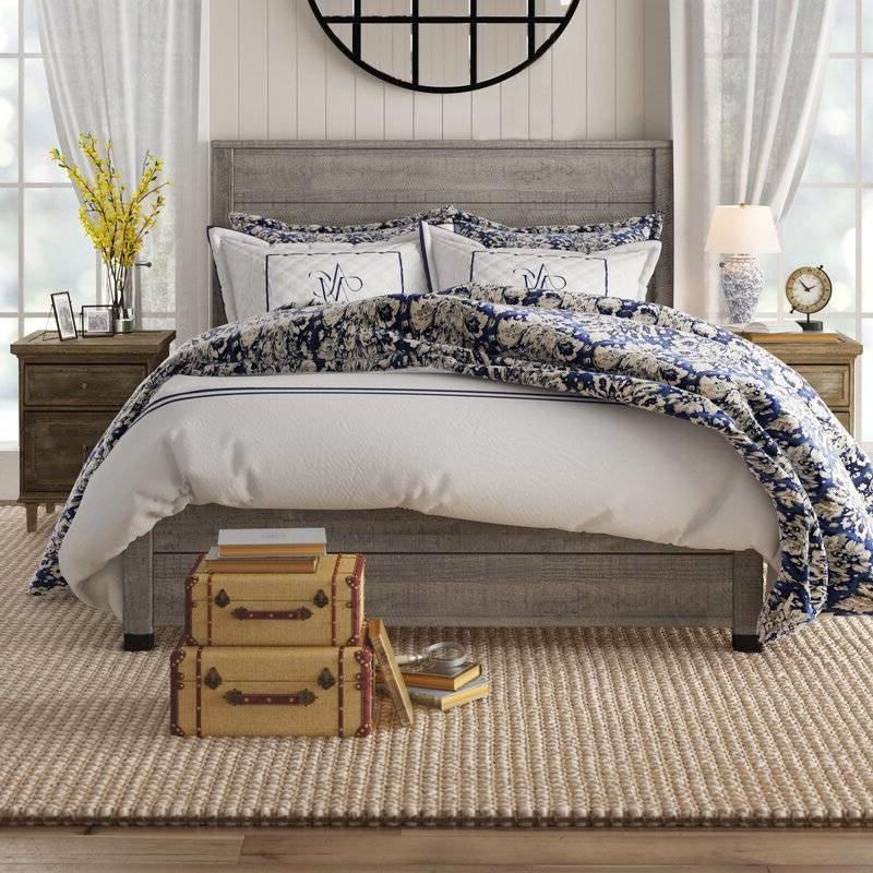 Queen Solid Wooden Platform Bed Frame with Headboard in Grey Wood Finish - PRHOMZ