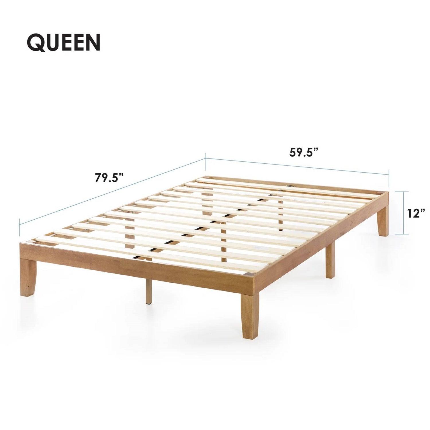 Queen size Solid Wood Platform Bed Frame in Natural Wooden Finish - PRHOMZ