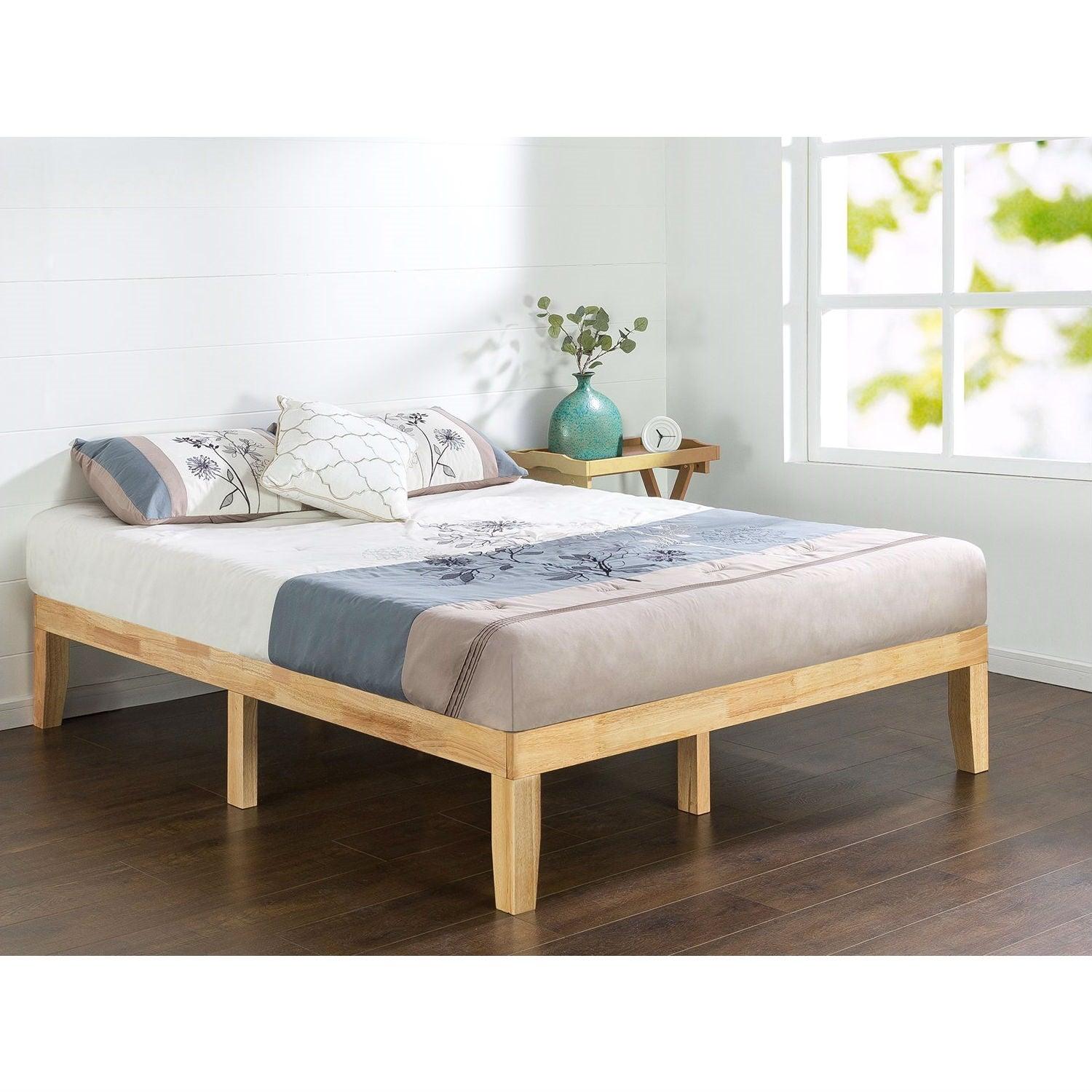 Queen size Solid Wood Platform Bed Frame in Natural Finish - PRHOMZ