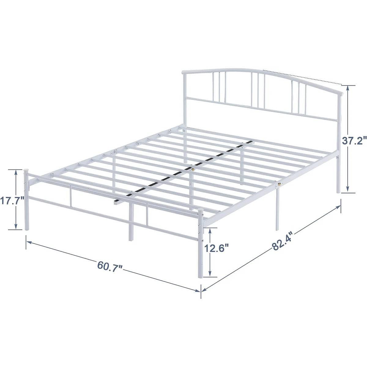 Queen size White Metal Platform Bed Frame with Arched Headboard-4