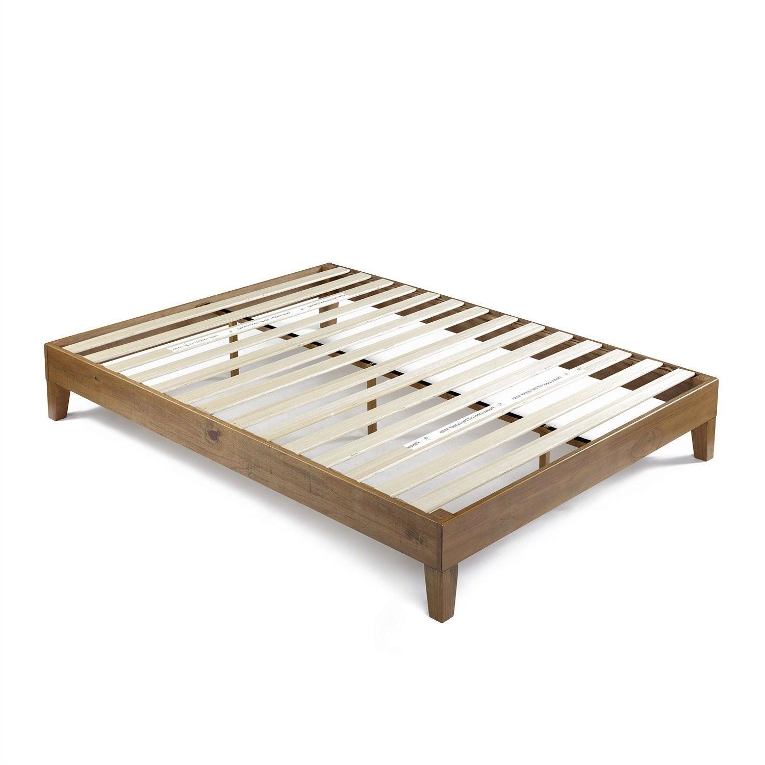 Queen size Solid Wood Modern Platform Bed Frame in Rustic Pine Finish - PRHOMZ