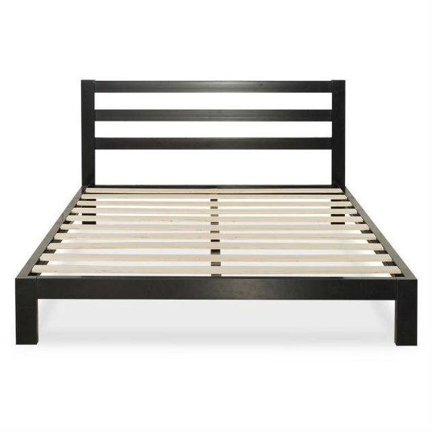Queen Heavy Duty Metal Platform Bed Frame with Headboard and Wood Slats - PRHOMZ