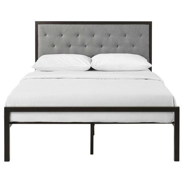 Queen size Contemporary Metal Platform Bed with Grey Upholstered Headboard - PRHOMZ