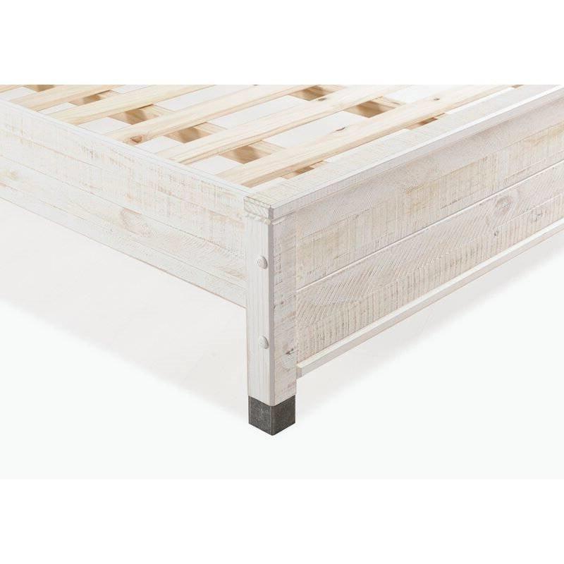 Queen Size Solid Wood Platform Bed Frame with Headboard in Rustic White Finish - PRHOMZ