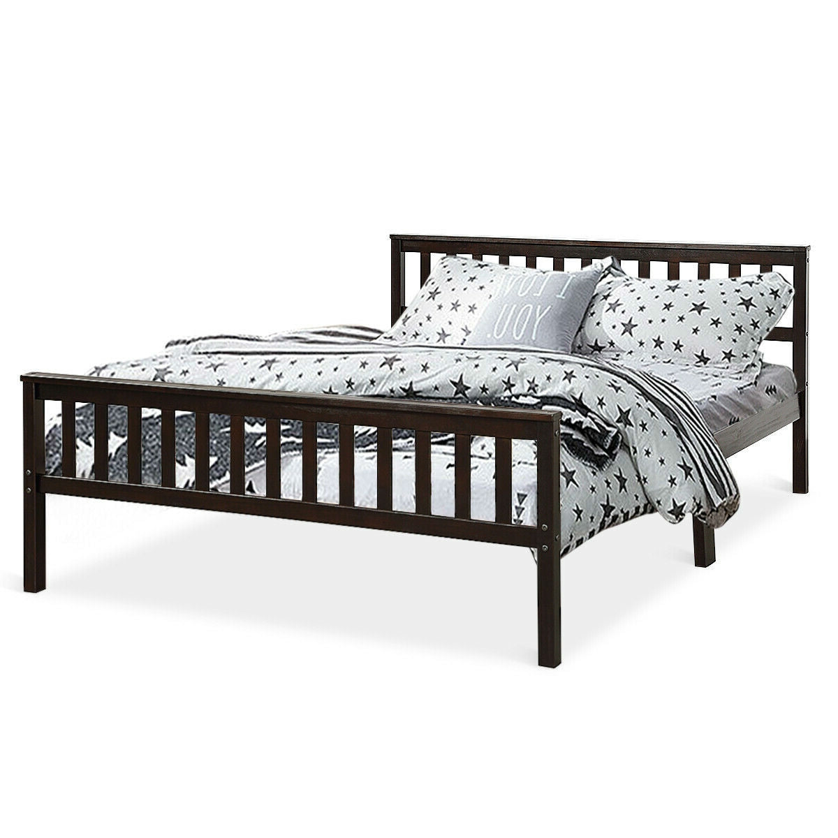 Queen Wood Platform Bed Frame with Headboard and Footboard in Espresso-1