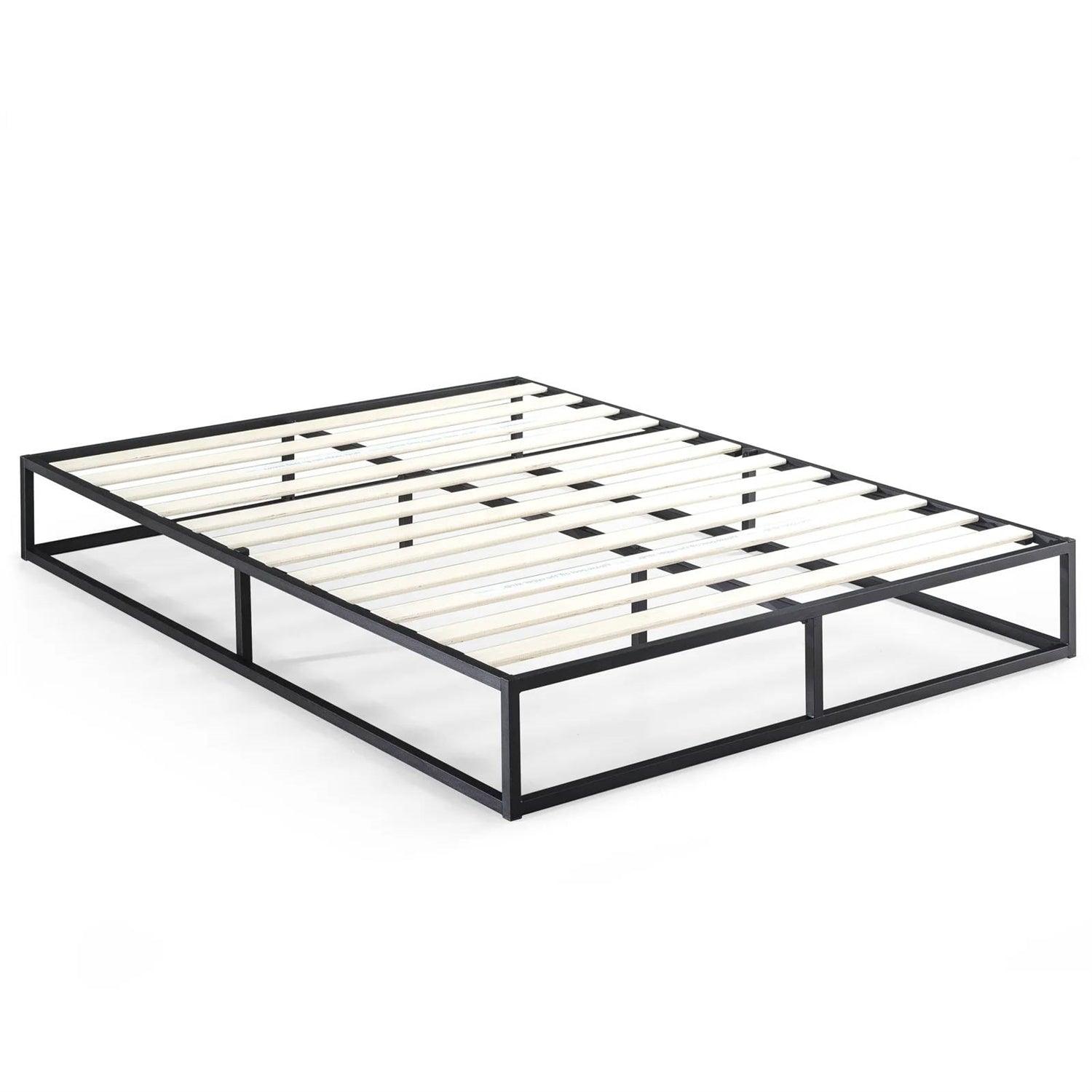 Queen size 10-inch Low Profile Modern Metal Wood Slat Platform Bed Frame - PRHOMZ