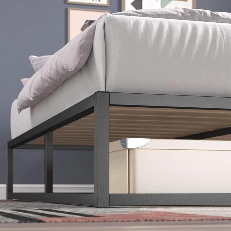 Queen size 10-inch Low Profile Modern Metal Wood Slat Platform Bed Frame - PRHOMZ