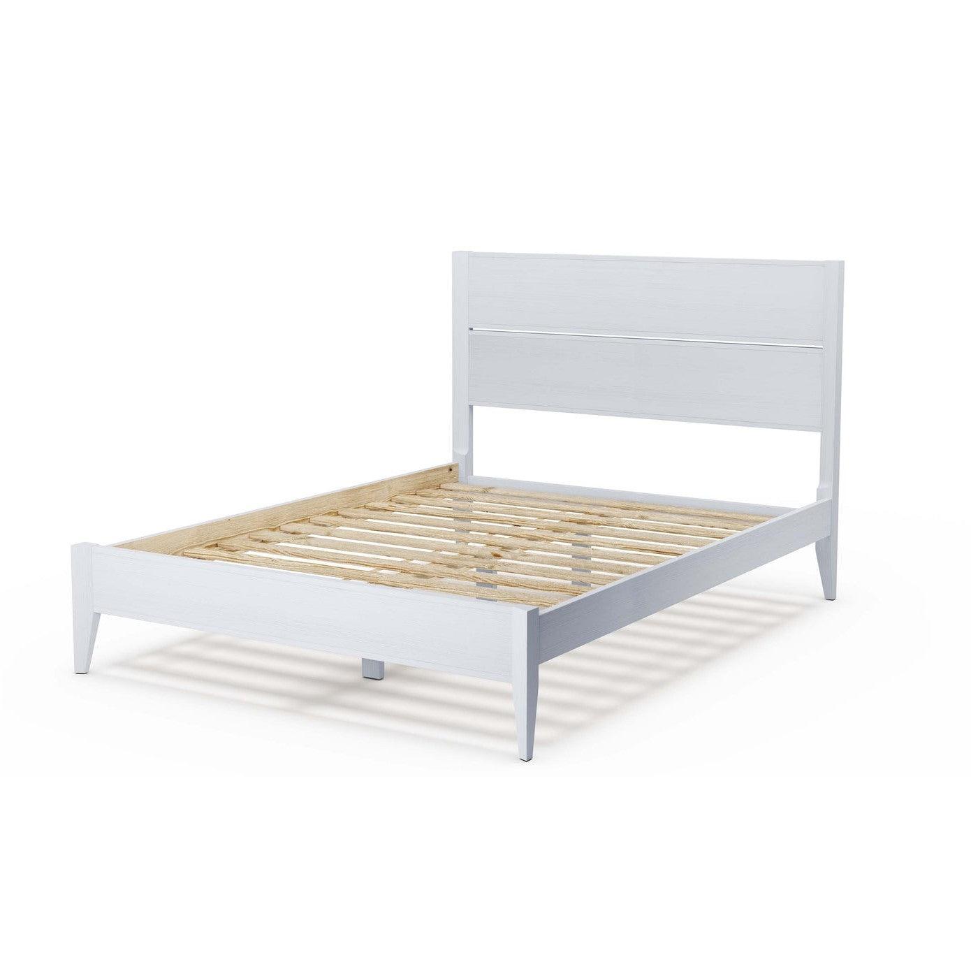 Queen Size Rustic White Mid Century Slatted Platform Bed - PRHOMZ