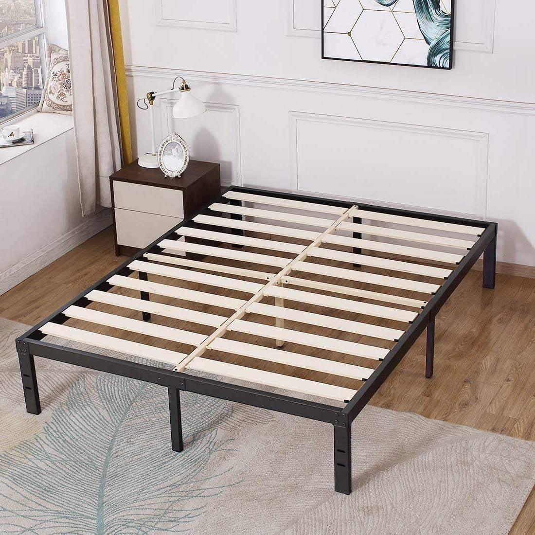 Queen Heavy Duty Metal Platform Bed Frame with Wood Slats 3,500 lbs Weight Limit-1