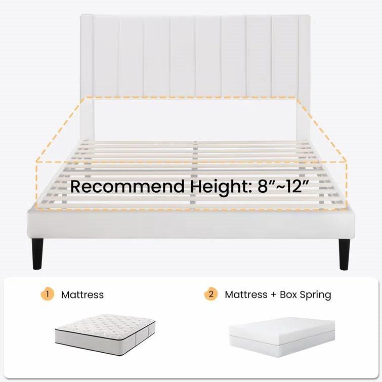 Queen size White Velvet Upholstered Platform Bed Frame with Headboard - PRHOMZ