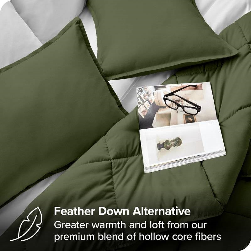 Queen size Hypoallergenic Down Alternative Comforter Set in Olive Green-2
