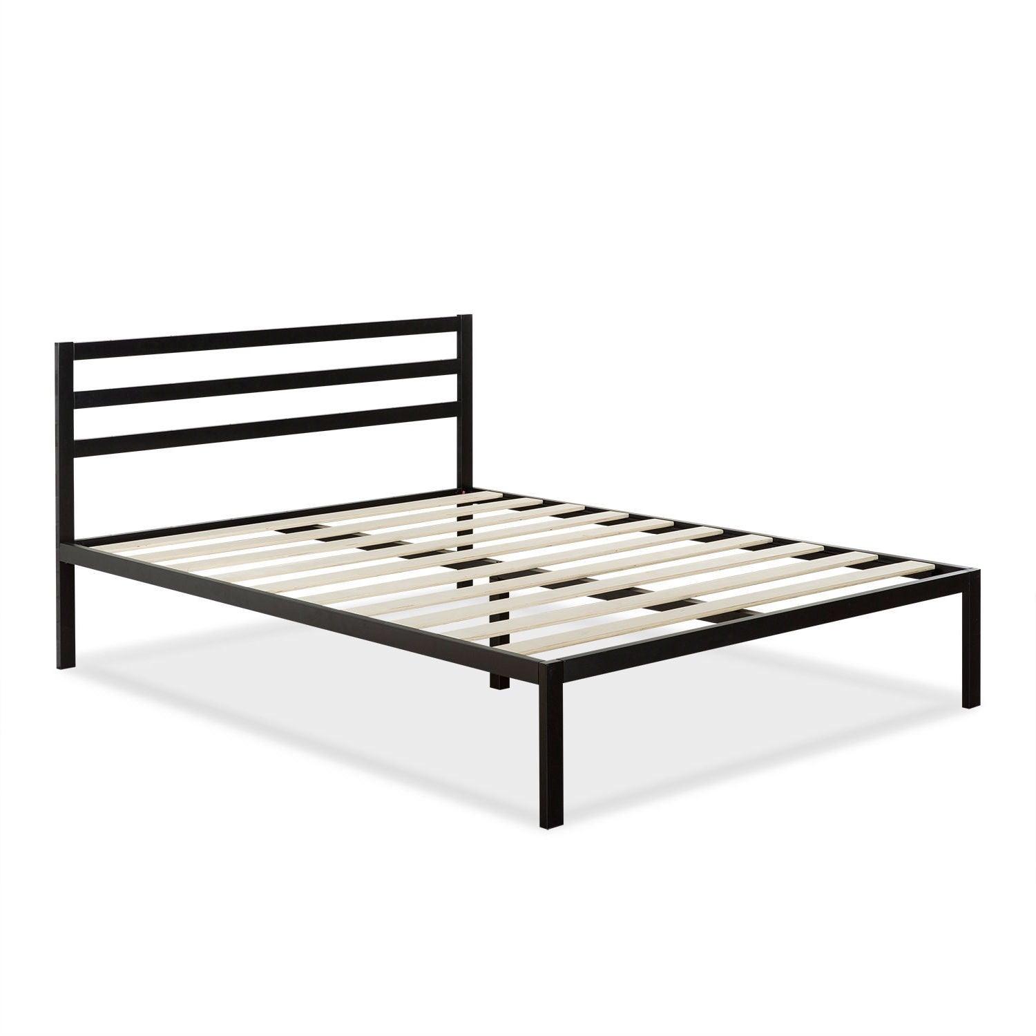 Queen Metal Platform Bed Frame with Headboard and Wood Slats - PRHOMZ