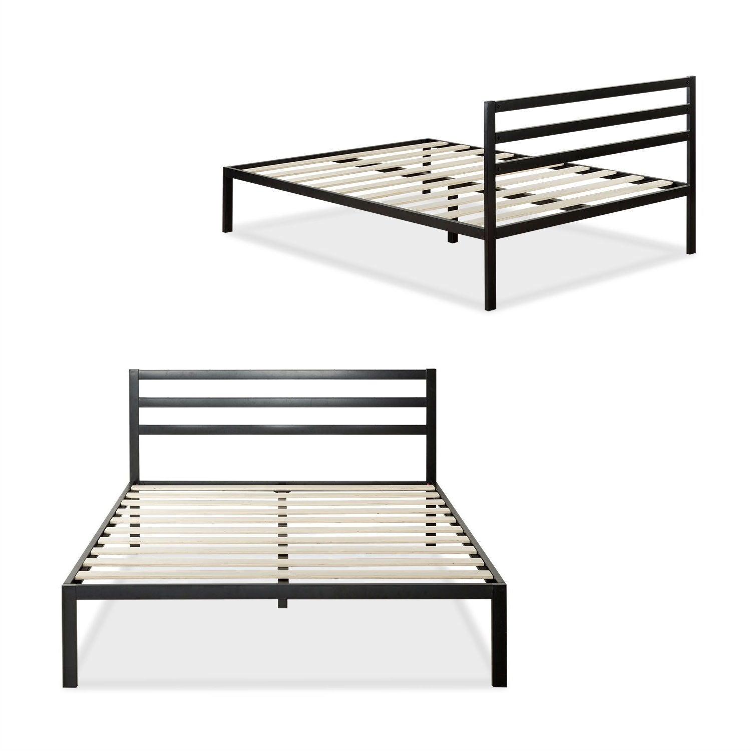 Queen Metal Platform Bed Frame with Headboard and Wood Slats - PRHOMZ