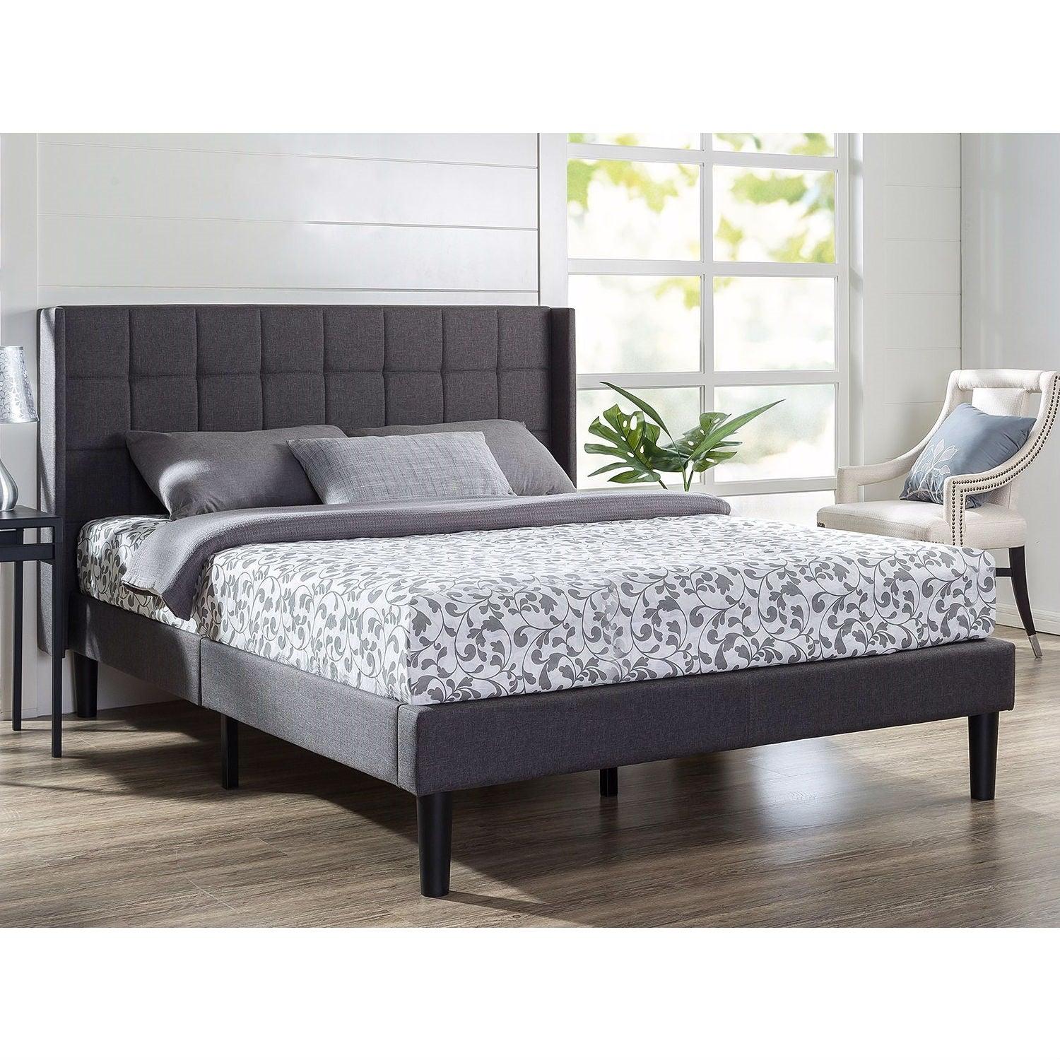 Queen size Grey Wingback Upholstered Platform Bed - PRHOMZ