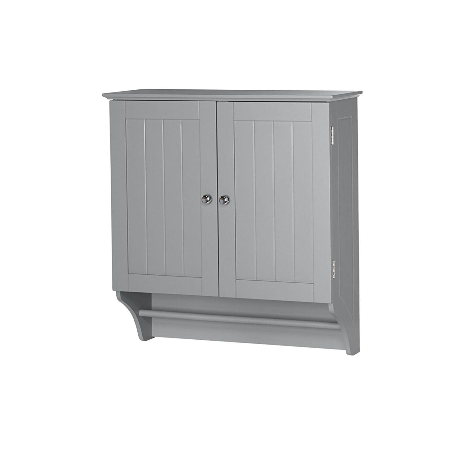 Gray 2-Door Bathroom Wall Cabinet with Towel Bar - PRHOMZ