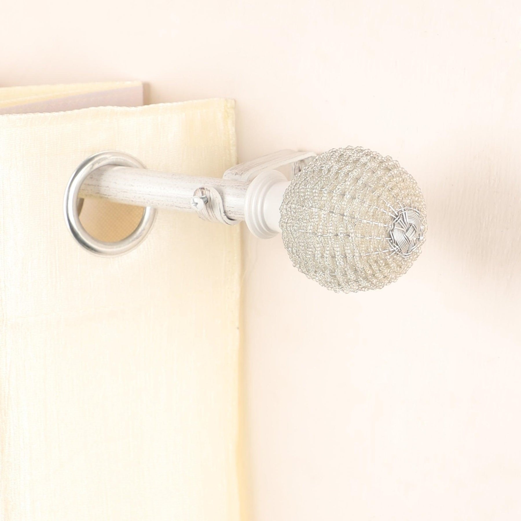 Extendable Curtain Pole White | Rod With Beaded Finials | 61-366cm | All Fittings Included-0