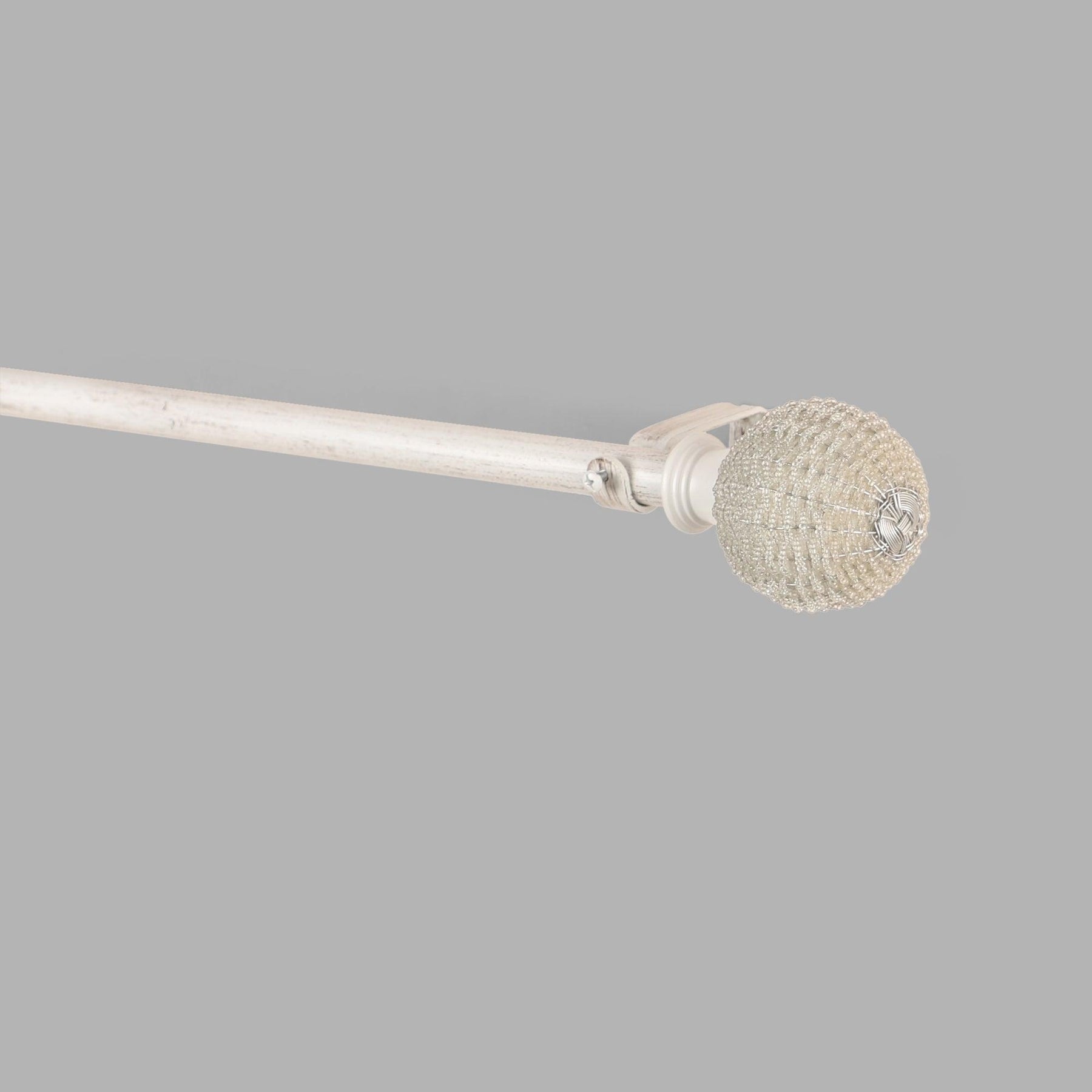 Extendable Curtain Pole White | Rod With Beaded Finials | 61-366cm | All Fittings Included-1
