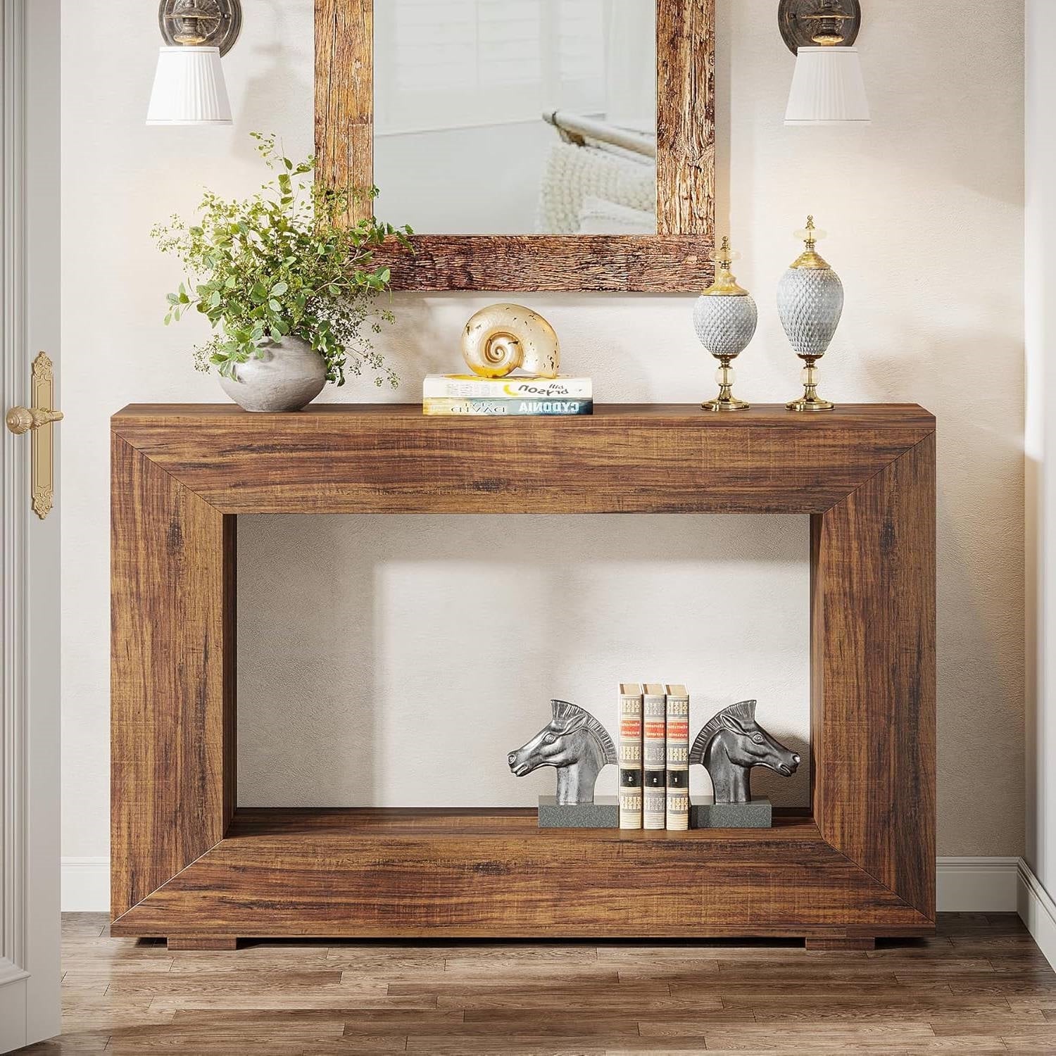 Modern Farmhouse 47-inch Long Entryway Console Table in Rustic Brown Wood Finish-2