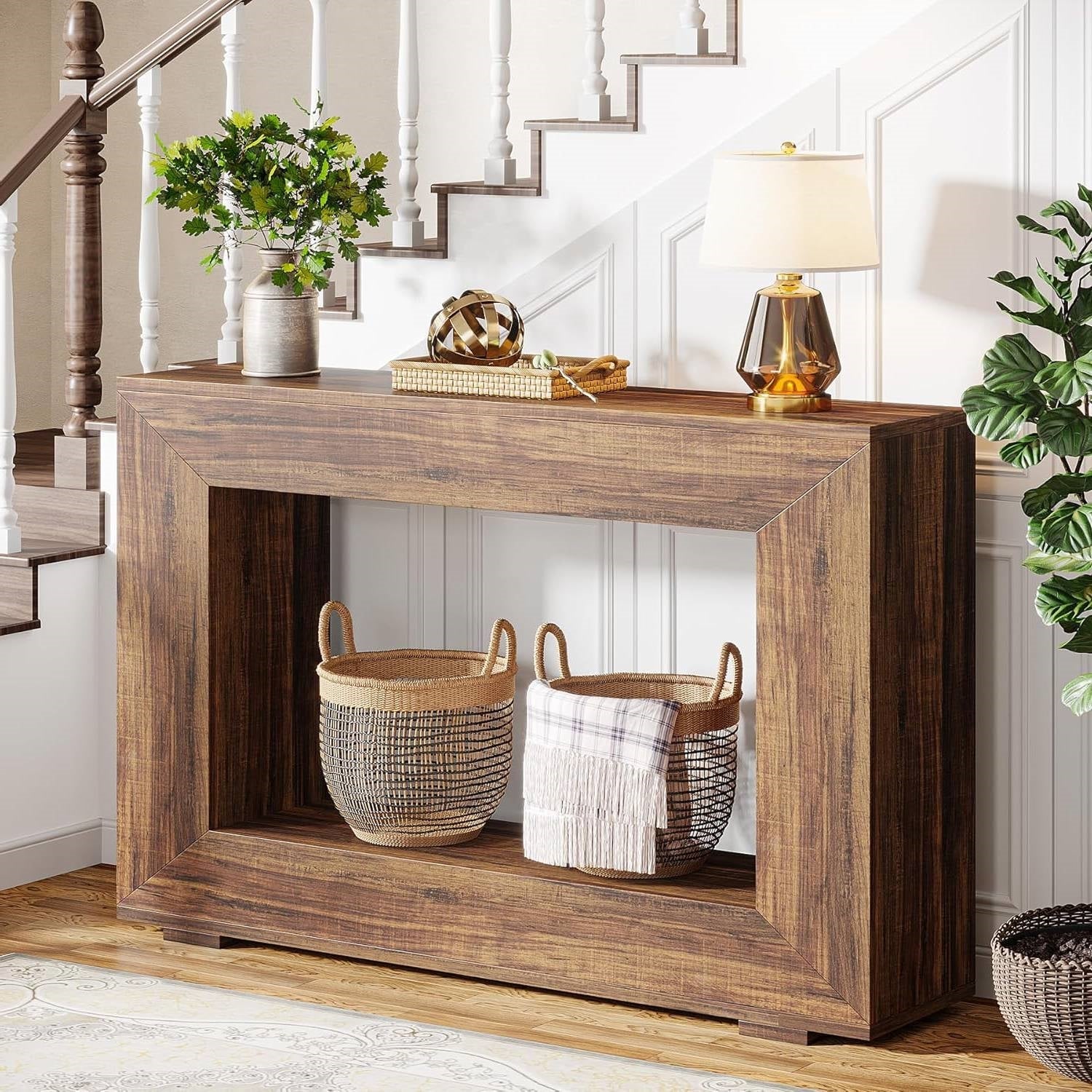 Modern Farmhouse 47-inch Long Entryway Console Table in Rustic Brown Wood Finish-3