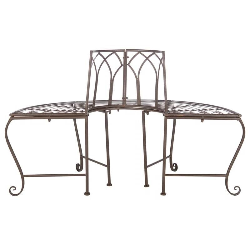 Outdoor Patio Garden Rustic Bronze Brown Wrought Iron Half-Circle Tree Bench-3