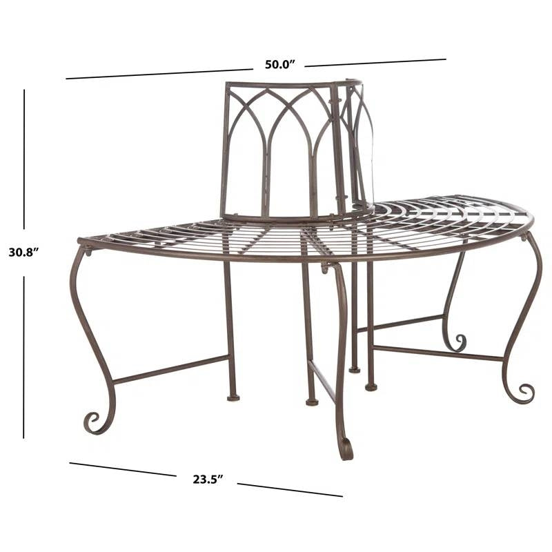 Outdoor Patio Garden Rustic Bronze Brown Wrought Iron Half-Circle Tree Bench-4