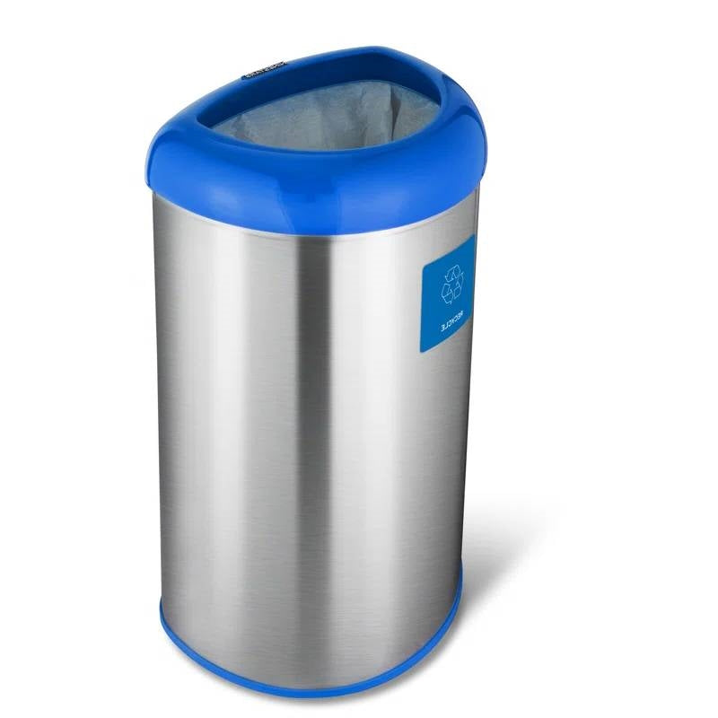 13-Gallon Stainless Steel Recycle Bin with Blue Open Top-0