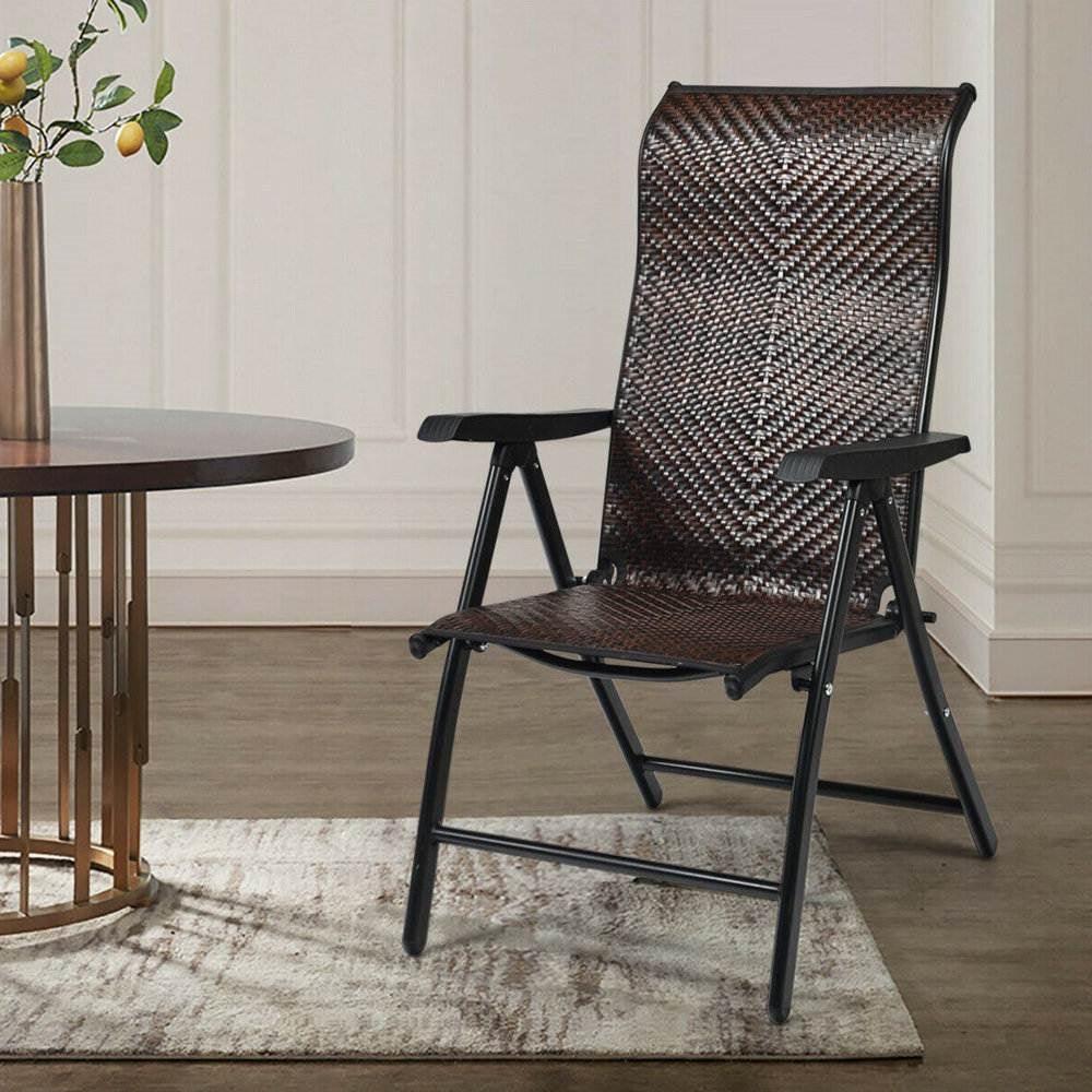 Outdoor Heavy Duty Dark Brown Rattan Folding Patio Chair - PRHOMZ