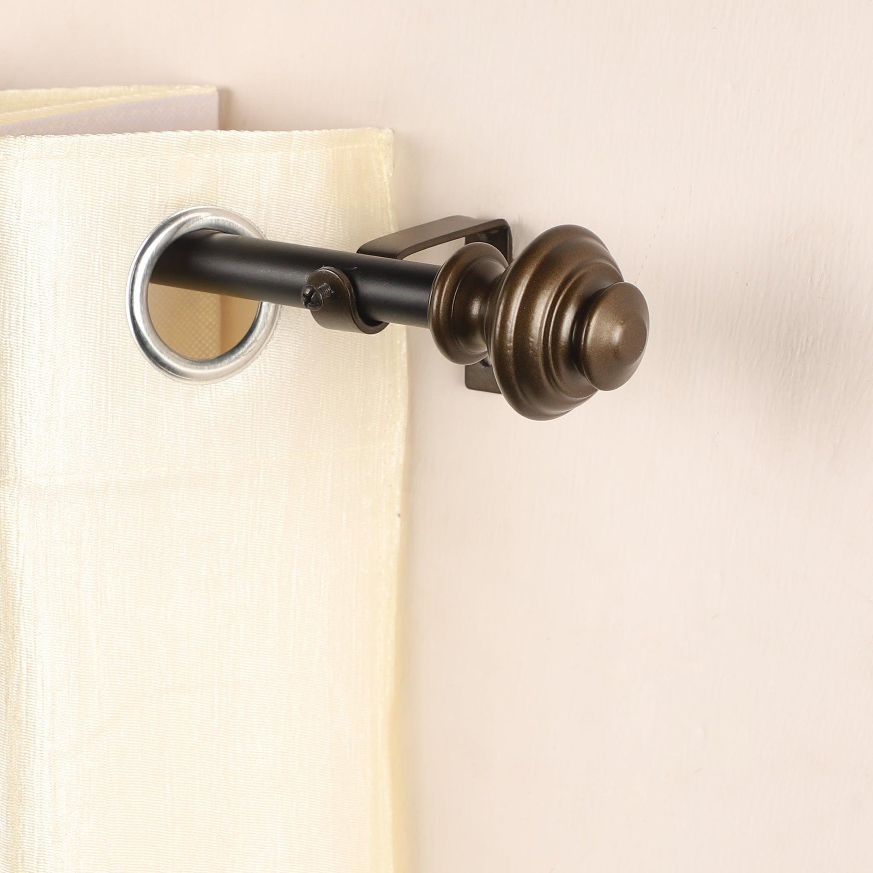 Black Extendable Curtain Pole | Brass Finials | 61-366cm-0
