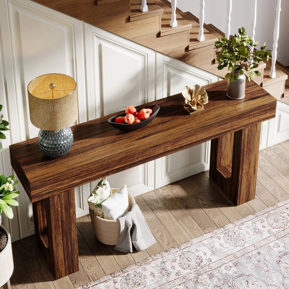 Modern Farmhouse 63-inch Long Narrow Console Sofa Table in Brown Wood Finish-2