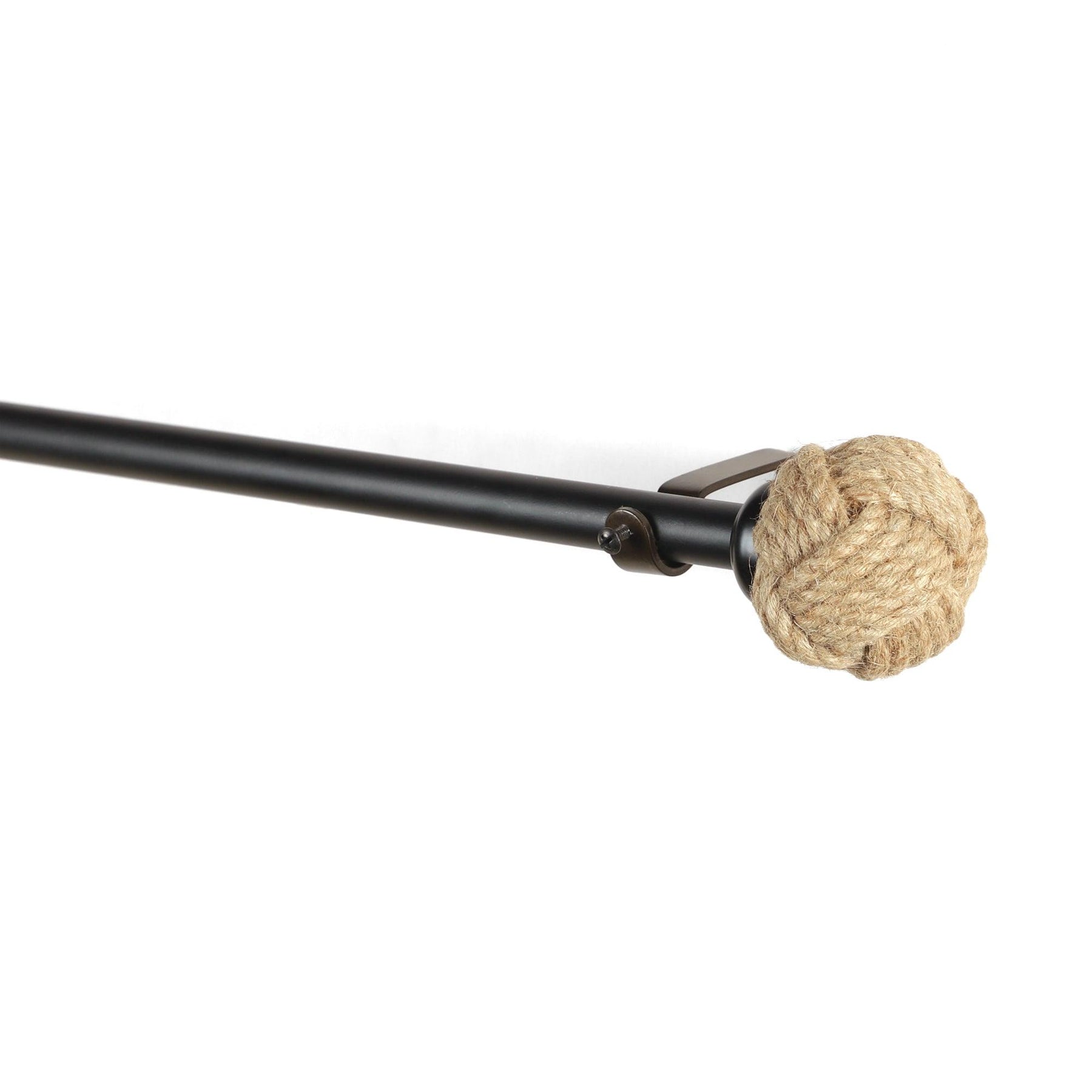 Black Extendable Curtain Pole | 25mm | Jute Rope Finials | 61-366cm-1