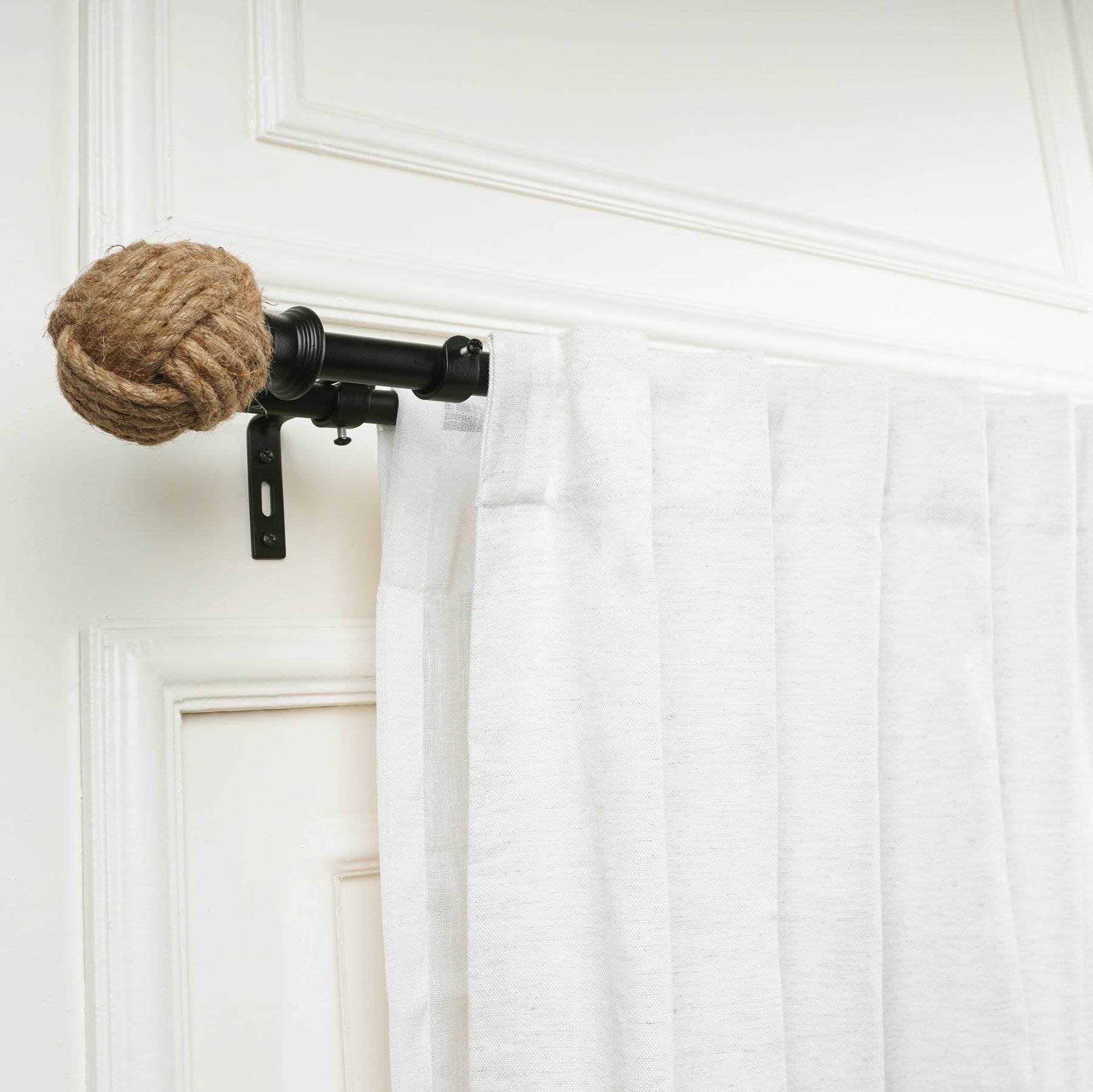 Black Double Curtain Pole with Rope Finials | Extendable & Adjustable | 28 to 144 Inch-2