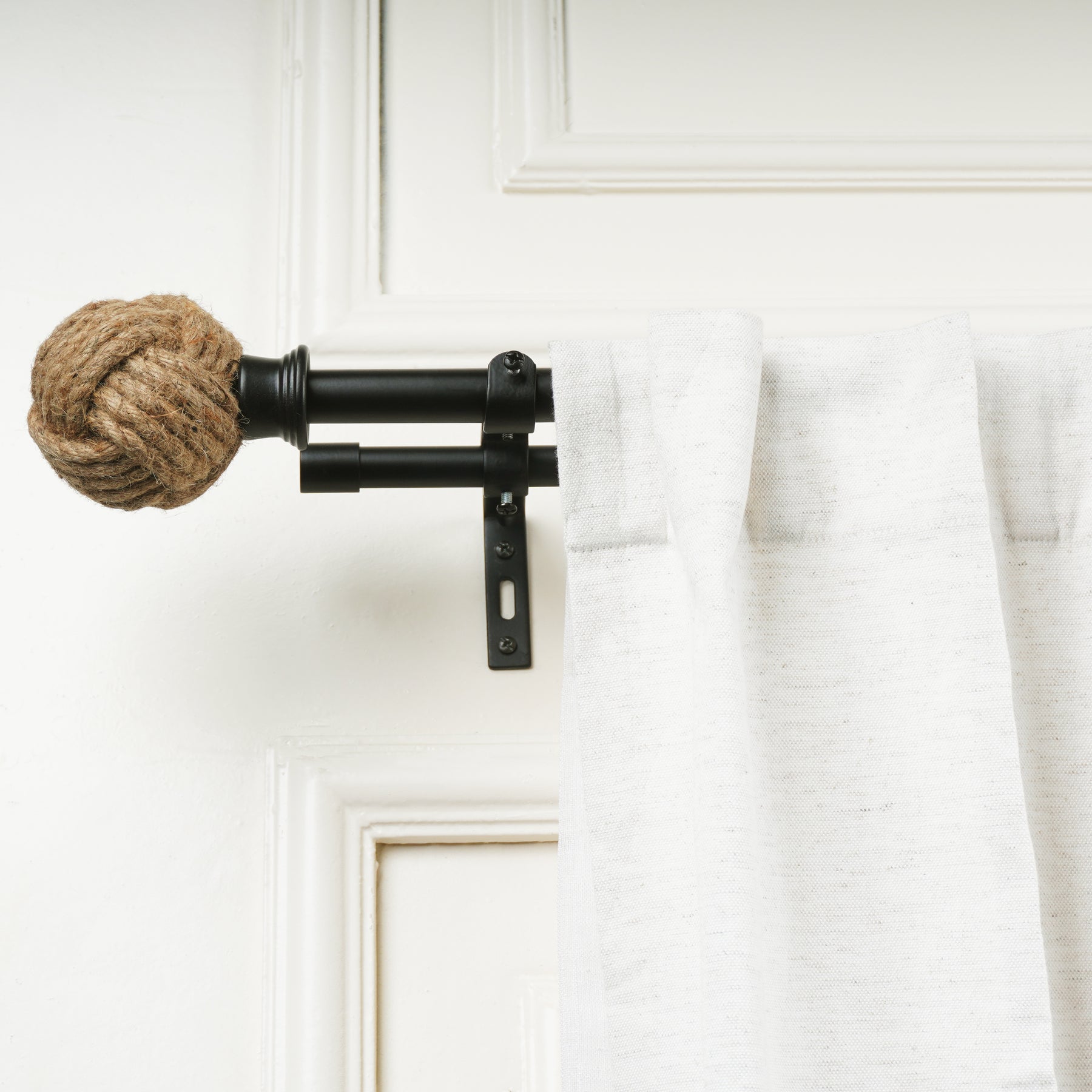 Black Double Curtain Pole with Rope Finials | Extendable & Adjustable | 28 to 144 Inch-0