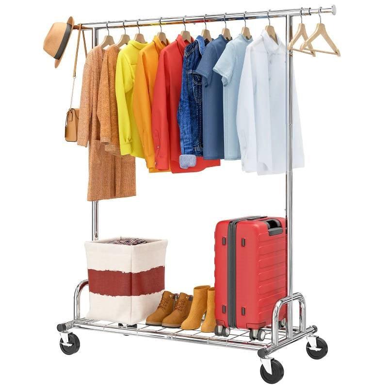 Heavy Duty Metal Clothing Bar Garment Rack on Lockable Casters - 450lb Capacity - PRHOMZ