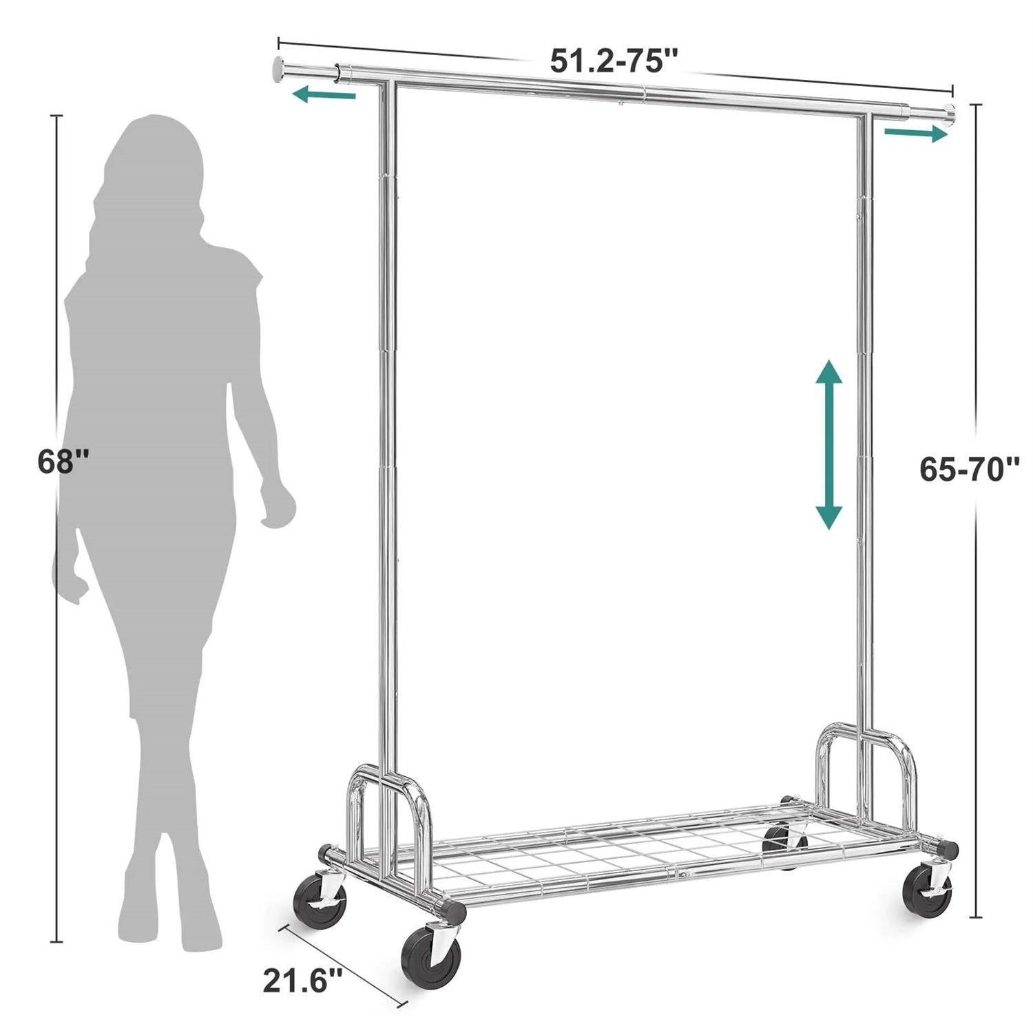 Heavy Duty Metal Clothing Bar Garment Rack on Lockable Casters - 450lb Capacity - PRHOMZ