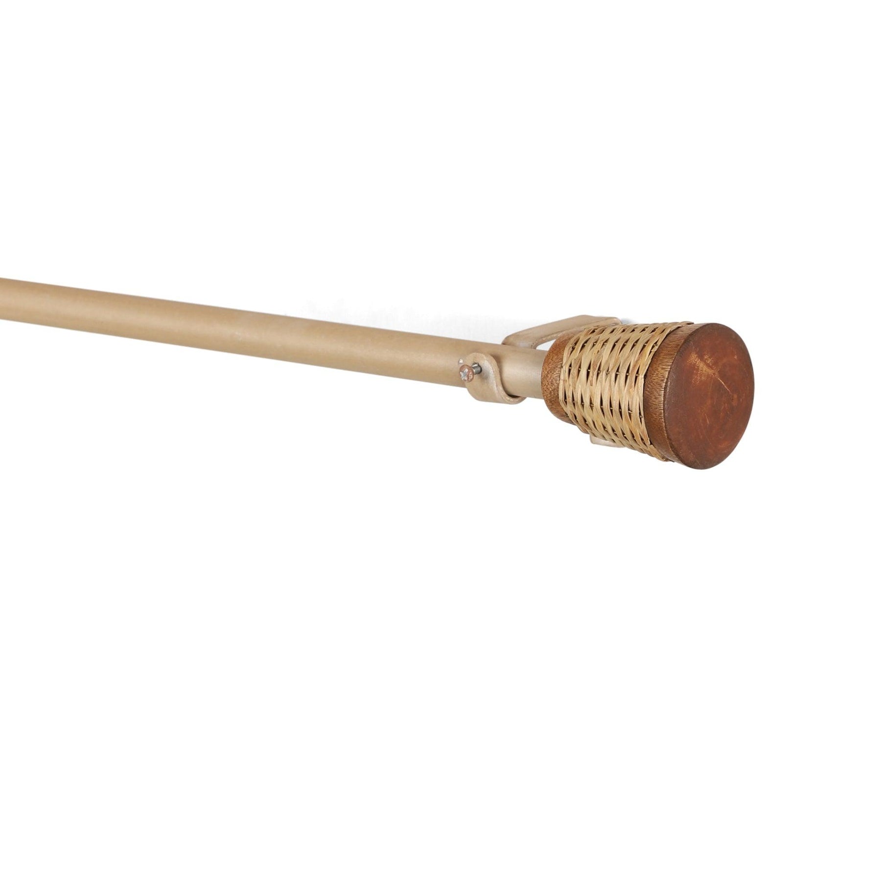 Beige Extendable Curtain Pole | Wooden Rattan Woven Finials | 61-366cm-1