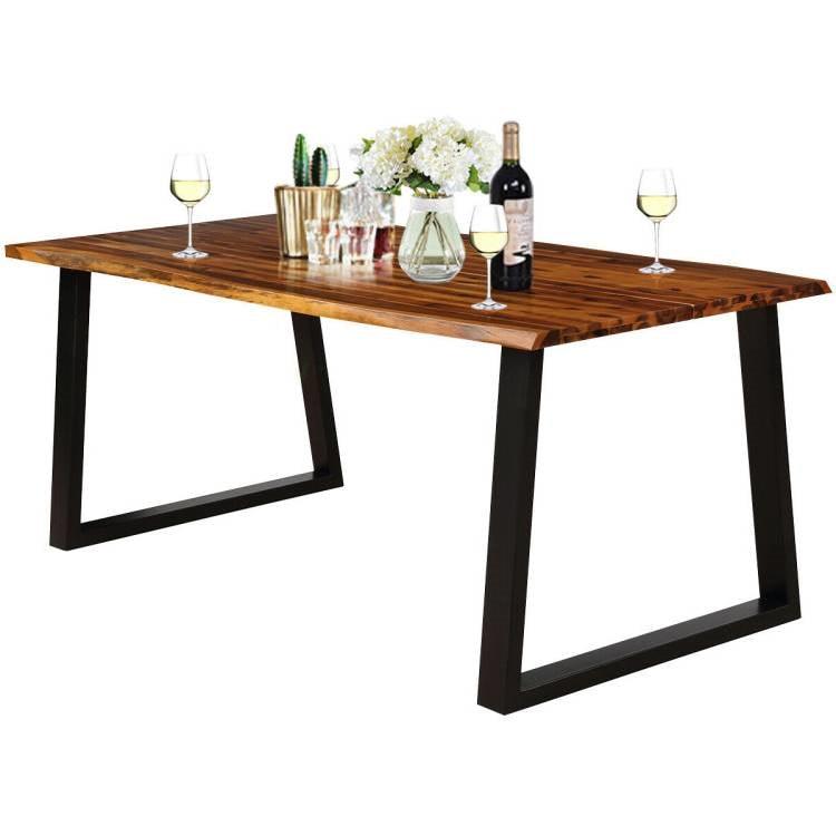 Modern Indoor Outdoor Metal Frame Wood Top Patio or Kitchen Dining Table - PRHOMZ