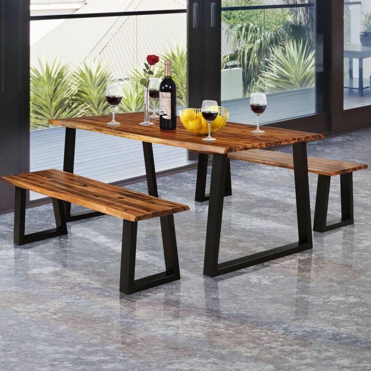 Modern Indoor Outdoor Metal Frame Wood Top Patio or Kitchen Dining Table - PRHOMZ
