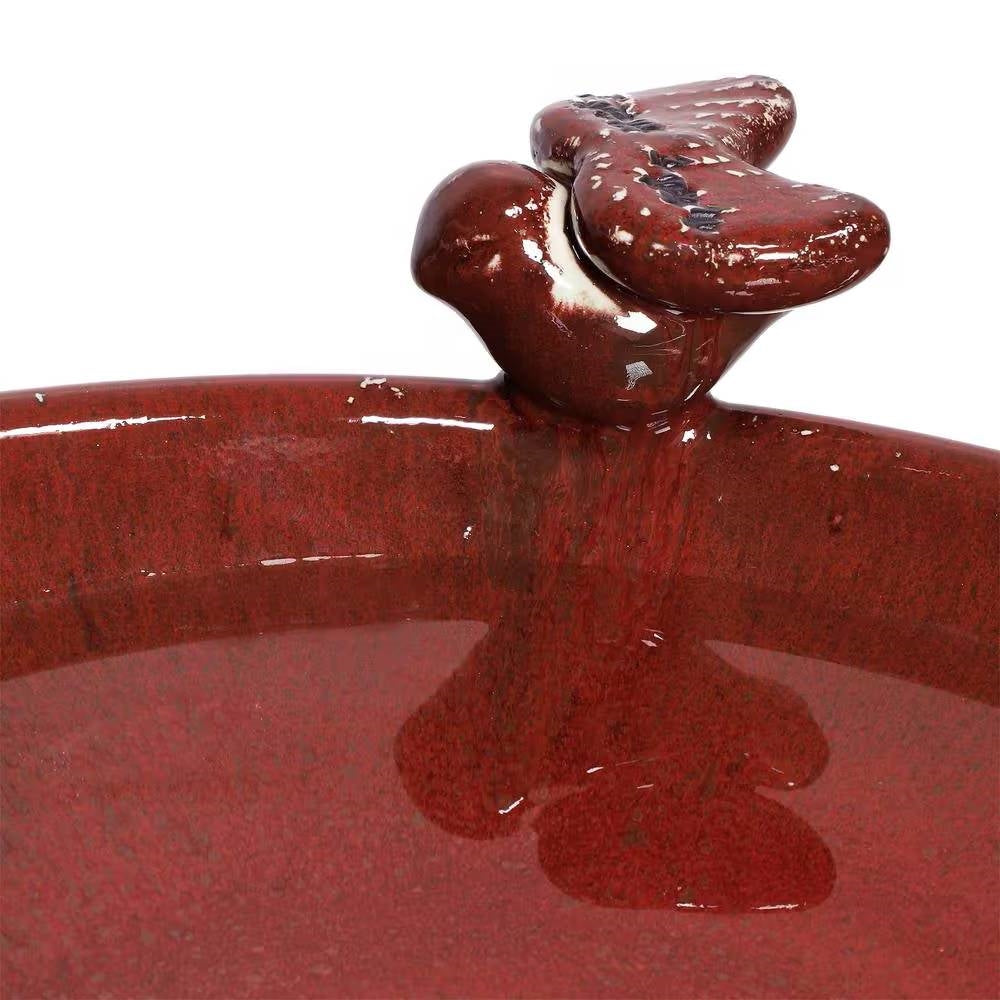 Outdoor Dark Red Ceramic Birdbath in Antique Finish-3